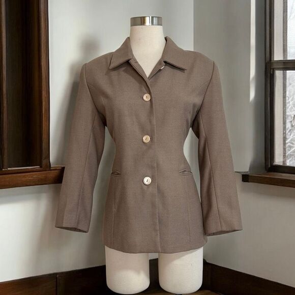 Vintage Tan Glitter Blazer Jacket Medium Small Fitted Y2K - Picture 1 of 6